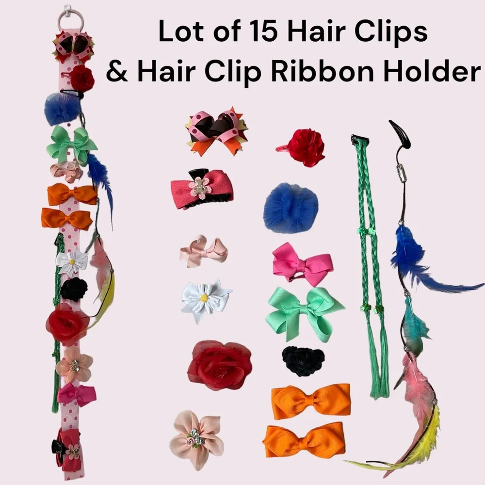Lot of 15 Hair Clip and Hair Ribbon Organizer, Hair clip belt.